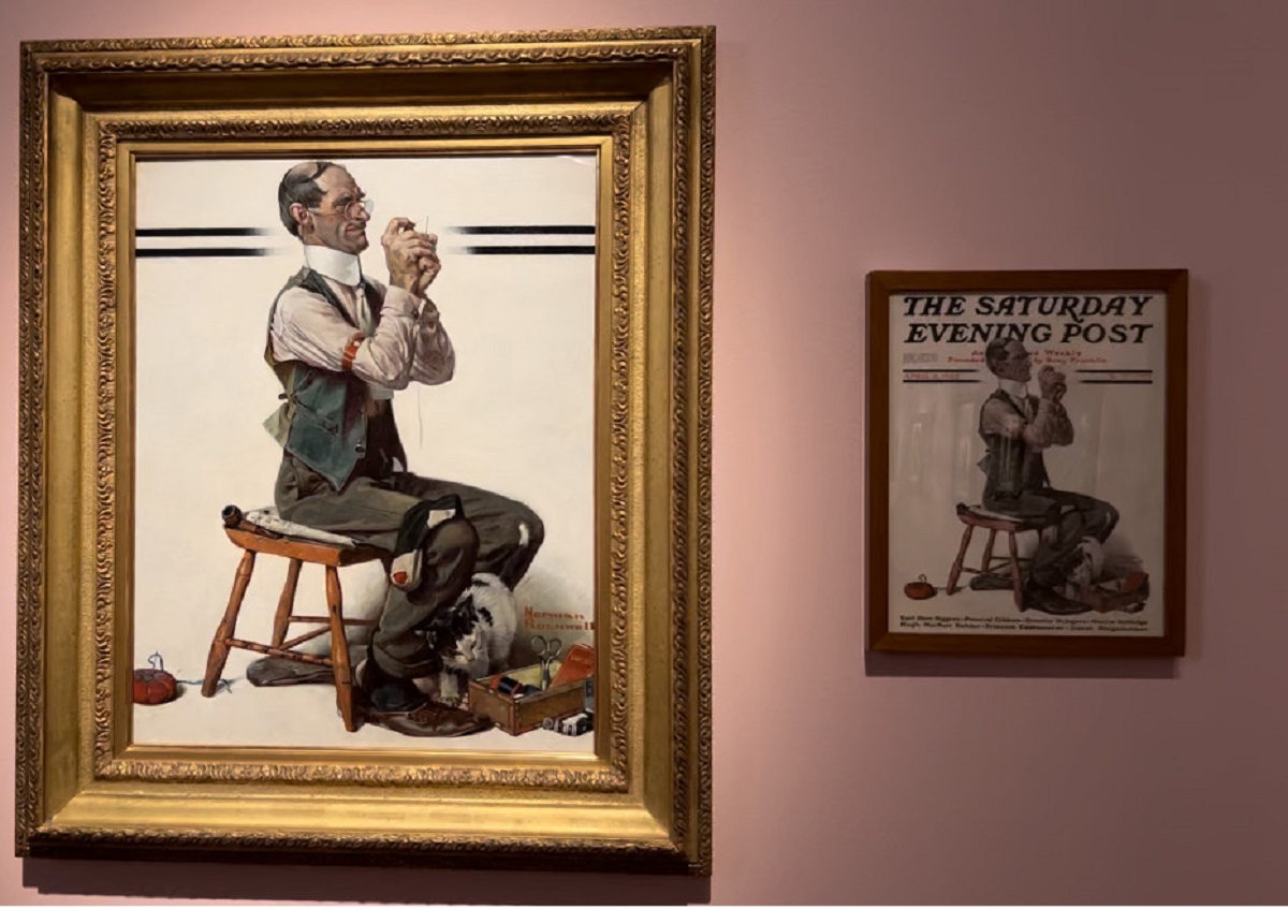 Norman Rockwell's "Threading the Needle," 1922, began as a painting and evolved into a cover of The Saturday Evening Post.