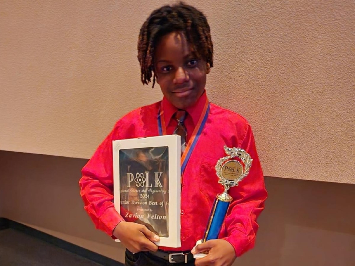 Zavion Felton, an eighth grader at Academy Prep Center in Lakeland won Best of Fair in the junior division of the Polk County Regional Science and Engineering Fair for his project on corrupting QR codes.