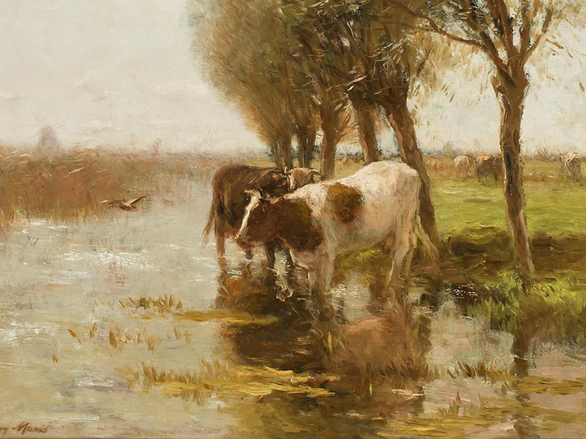 Painting: Cows at Waterfront